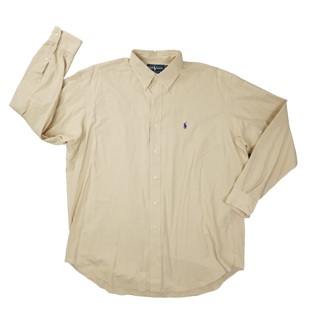Ralph Lauren Blake Button Up Shirt Men's Large‎ Beige 90s Preppy Minimalist